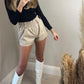 'Nikki' Faux Leather Shorts- Taupe