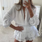 White Tulum Frill Shorts Set