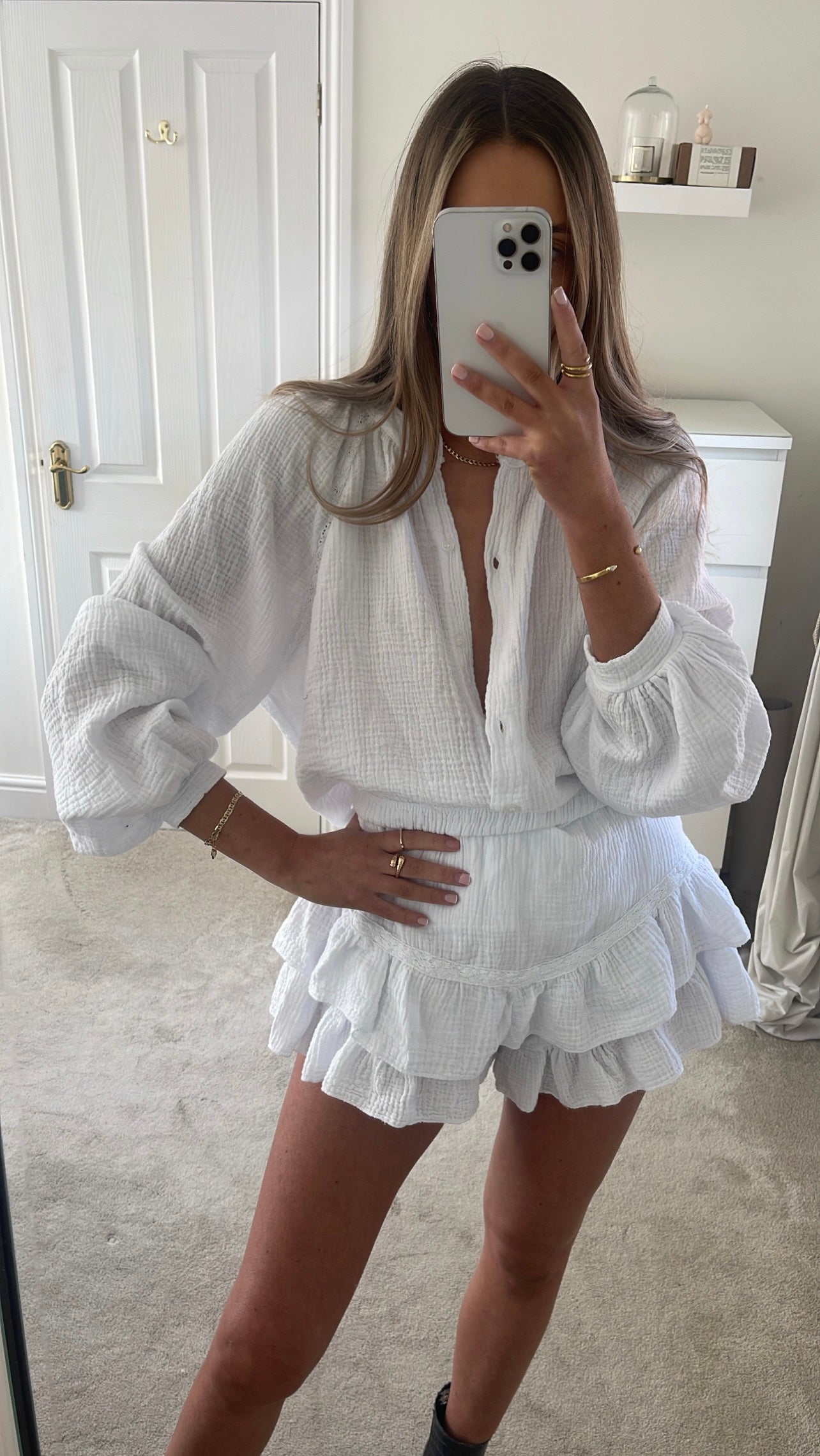 White Tulum Frill Shorts Set